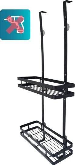 L'eauxe Doucherek Hangend Zonder Boren - Ophangbaar Badkamerrek Aan Douchewand - Opbergrek - Badkamer Accessoires - RVS - Zwart - Cadeau -Badkamer Accessoires Winkel 550x1200