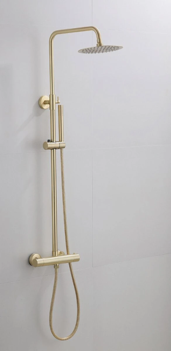 Wesseling & Bos Doucheset - Regendouche Mat Goud Geborsteld - Doucheset Met Thermostaatkraan - Atlanta 3 Wesseling & Bos Doucheset - Regendouche Mat Goud Geborsteld - Doucheset Met Thermostaatkraan - Atlanta