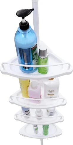 Merkloos Telescopisch Douche Rek Met 4 Lagen - Verstelbaar Bad / Douche Hoekrek Opbergrek - Uitschuifbaar Van 85-305 Cm - Wit -Badkamer Accessoires Winkel 611x1200 1