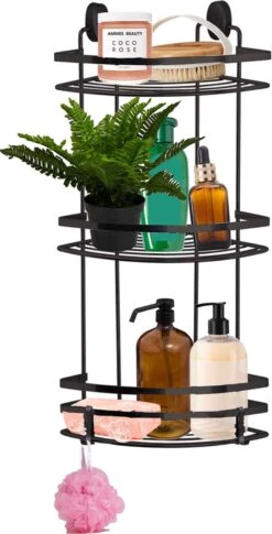 Concorde - Doucherekje Met Haakjes Hoek Model 3-laags - Zwart - H50 Cm