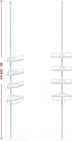 Merkloos Telescopisch Douche Rek Met 4 Lagen - Verstelbaar Bad / Douche Hoekrek Opbergrek - Uitschuifbaar Van 85-305 Cm - Wit -Badkamer Accessoires Winkel 613x1200