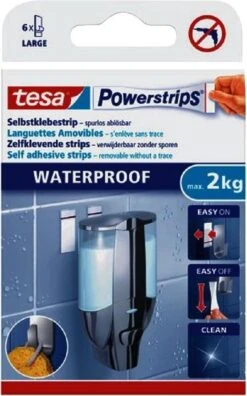 Tesa Powerstrips Large Waterproof Klusbenodigdheden - Klusbenodigdheden - Huishouden - Plakstrips/powerstrips - Dubbelzijdig - Zelfklevend - Tape/strips/plakkers -Badkamer Accessoires Winkel 749x1200