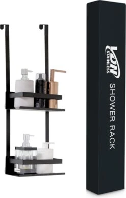 VDN Stainless Doucherek Zonder Boren - Doucherek Hangend - Doucherek Zwart - RVS - Doucherek Aan Douchewand - 2 Laags -Badkamer Accessoires Winkel 764x1200 2