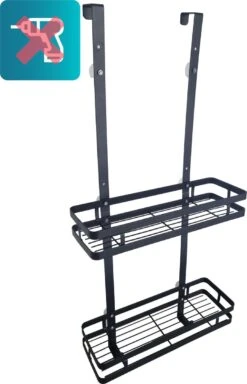 L'eauxe Doucherek Hangend Zonder Boren - Ophangbaar Badkamerrek Aan Douchewand - Opbergrek - Badkamer Accessoires - RVS - Zwart - Cadeau -Badkamer Accessoires Winkel 772x1200