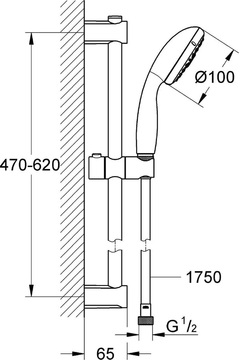 GROHE QuickFix Vitalio Start III Doucheset - Handdouche ø 10 Cm - Glijstang 60 Cm - Doucheslang 175 Cm 4 GROHE QuickFix Vitalio Start III Doucheset - Handdouche ø 10 Cm - Glijstang 60 Cm - Doucheslang 175 Cm - Afbeelding 2