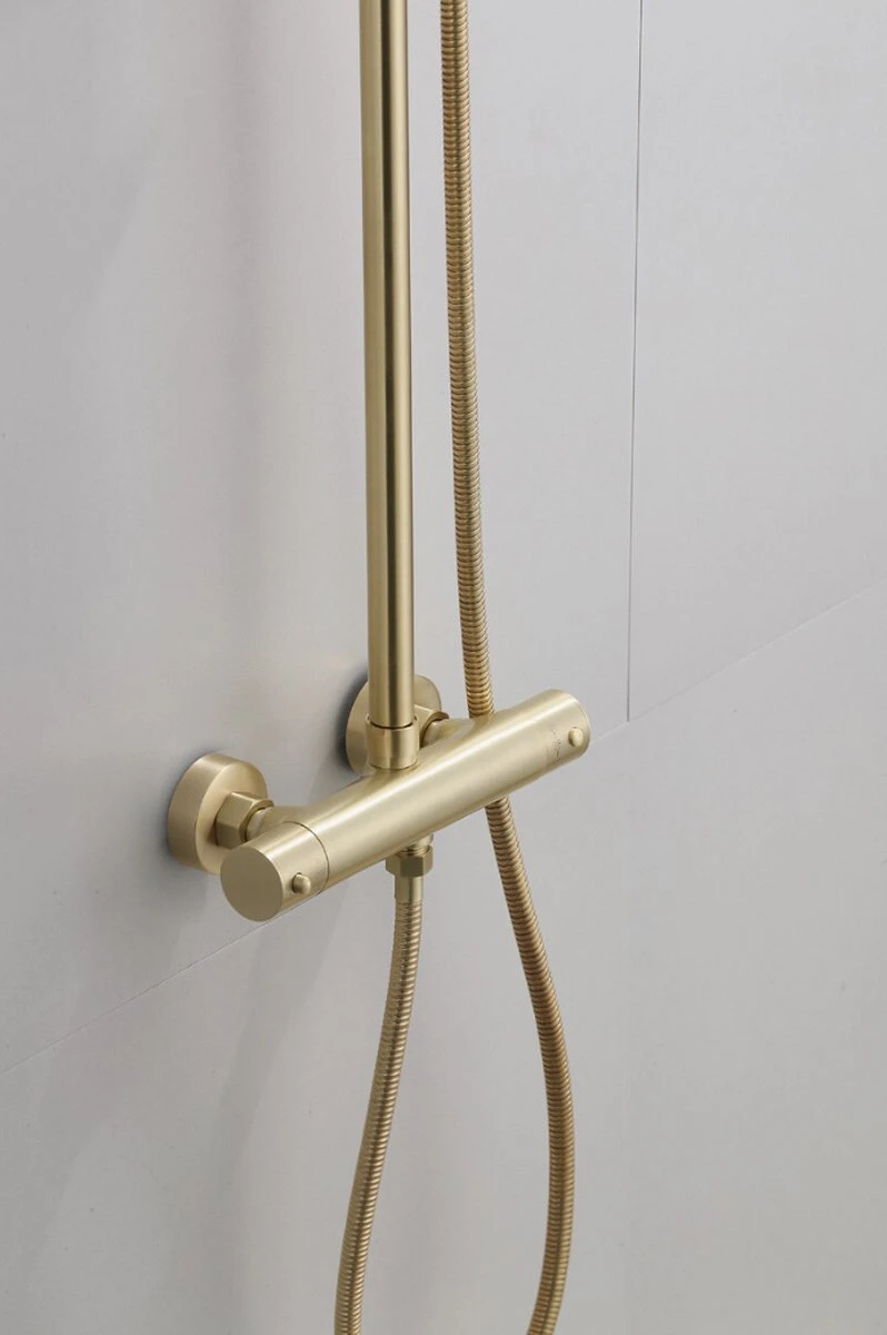 Wesseling & Bos Doucheset - Regendouche Mat Goud Geborsteld - Doucheset Met Thermostaatkraan - Atlanta 15 Wesseling & Bos Doucheset - Regendouche Mat Goud Geborsteld - Doucheset Met Thermostaatkraan - Atlanta - Afbeelding 13