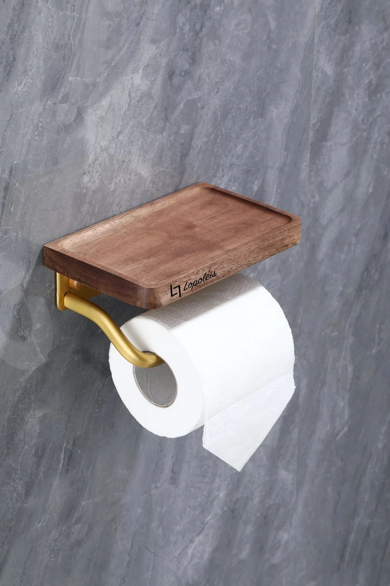 Lopoleis WC Rolhouder – Luxe Toiletrolhouder Walnoothout – Goud – Zelfklevend – WC Rolhouder Zonder Boren – Toiletrolhouder Met Plankje – WC Rolhouder Goud – Badkamer Accessoires 7 Lopoleis WC Rolhouder – Luxe Toiletrolhouder Walnoothout – Goud – Zelfklevend – WC Rolhouder Zonder Boren – Toiletrolhouder Met Plankje – WC Rolhouder Goud – Badkamer Accessoires - Afbeelding 5