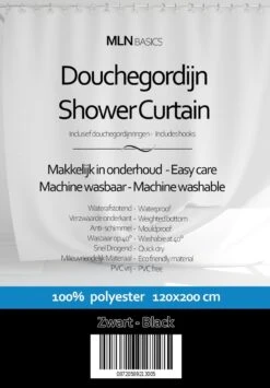 MLN Basics® Douchegordijn | Zwart | 120x200 Cm | Inclusief Ringen | Anti-schimmel -Badkamer Accessoires Winkel 835x1200 3