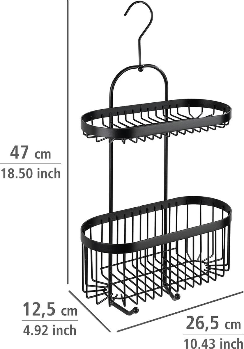 WENKO Doucherek 2-laags Classic Plus Black Mat Zwart - Doucherek Zonder Boren - Doucherek Hangend Zwart 5 WENKO Doucherek 2-laags Classic Plus Black Mat Zwart - Doucherek Zonder Boren - Doucherek Hangend Zwart - Afbeelding 3