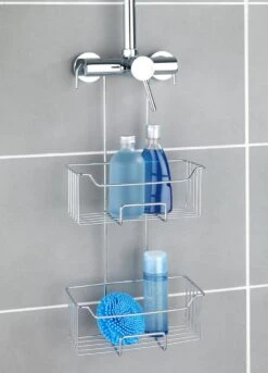 WENKO Doucherek Milo 2-laags 25x55cm RVS Glanzend - Doucherek Zonder Boren - Doucherek Hangend -Badkamer Accessoires Winkel 863x1200 2