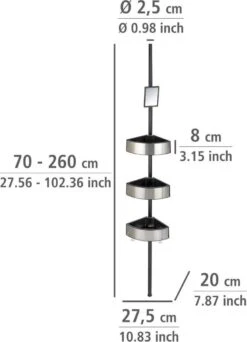 WENKO Telescopisch Doucherek Big Black 3-laags Met Spiegel Zilver/zwart - Bevestigen Zonder Boren -Badkamer Accessoires Winkel 866x1200