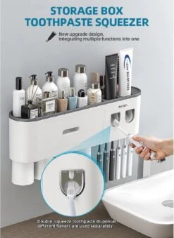 LuxeBass Tandenborstel Organizer | Tandenborstelhouder | Automatisch Tandpasta Dispenser | Met Lade En Opbergvak Voor Badkamer - LB544 -Badkamer Accessoires Winkel 874x1200 1