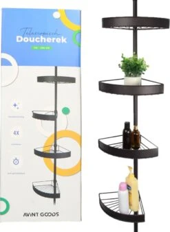 Avint Goods Telescopisch Doucherek Zonder Boren – 4 Laags Badkamerrek Staand – Douche Rek Hoekrek – Zwart -Badkamer Accessoires Winkel 878x1200 1