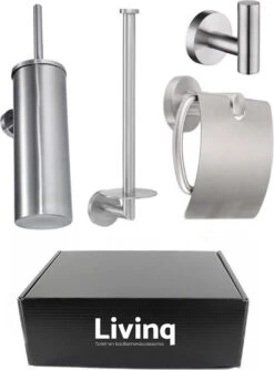 Toiletaccessoireset RVS 4-delig - Luxe Toilet Set - Toiletborstel Met Houder - Toiletrolhouder Met Klep - Reserverolhouder - Handdoekhaak - Zilver - Toiletset -Badkamer Accessoires Winkel 887x1200