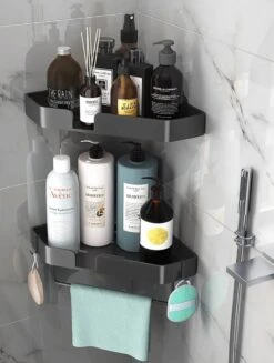 Luxe Doucherek Zonder Boren – 1/2/3 Laags – 32 Cm – Hangend – Aluminium – Zwart -Badkamer Accessoires Winkel 907x1200