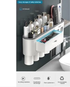 LuxeBass Tandenborstel Organizer | Tandenborstelhouder | Automatisch Tandpasta Dispenser | Met Lade En Opbergvak Voor Badkamer - LB544 -Badkamer Accessoires Winkel 966x1200 1