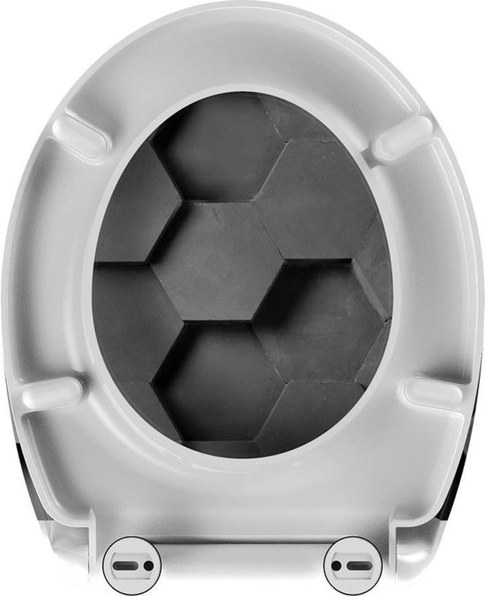 SCHÜTTE WC-Bril 82392 GREY HEXAGONS - Duroplast - Soft Close - Afklikbaar - RVS-Scharnieren - Decor - 3-zijdige Print 7 SCHÜTTE WC-Bril 82392 GREY HEXAGONS - Duroplast - Soft Close - Afklikbaar - RVS-Scharnieren - Decor - 3-zijdige Print - Afbeelding 5