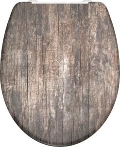 SCHÜTTE WC-Bril 82368 OLD WOOD - Duroplast - Soft Close - Afklikbaar - RVS-Scharnieren - Decor - 3-zijdige Print