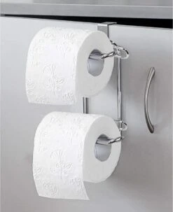 Wonderworker Clever - Hangende RVS Toiletpapier Houder - WC Rolhouder Hangend Verchroomd - Closetrolhouder - Reserverolhouder - WC Rol Houder - Dubbele Closetrolhouder - Zonder Boren & Schroeven - Geschikt Voor Toiletpot/Over De Deur - Verchroomd -Badkamer Accessoires Winkel 978x1200