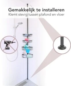 Ogoods Telescopisch Doucherek Inclusief 4 Manden - Zwart - Badkamerrek - Zonder Boren - In Hoogte Verstelbaar - Opbergsysteem -Badkamer Accessoires Winkel 996x1200